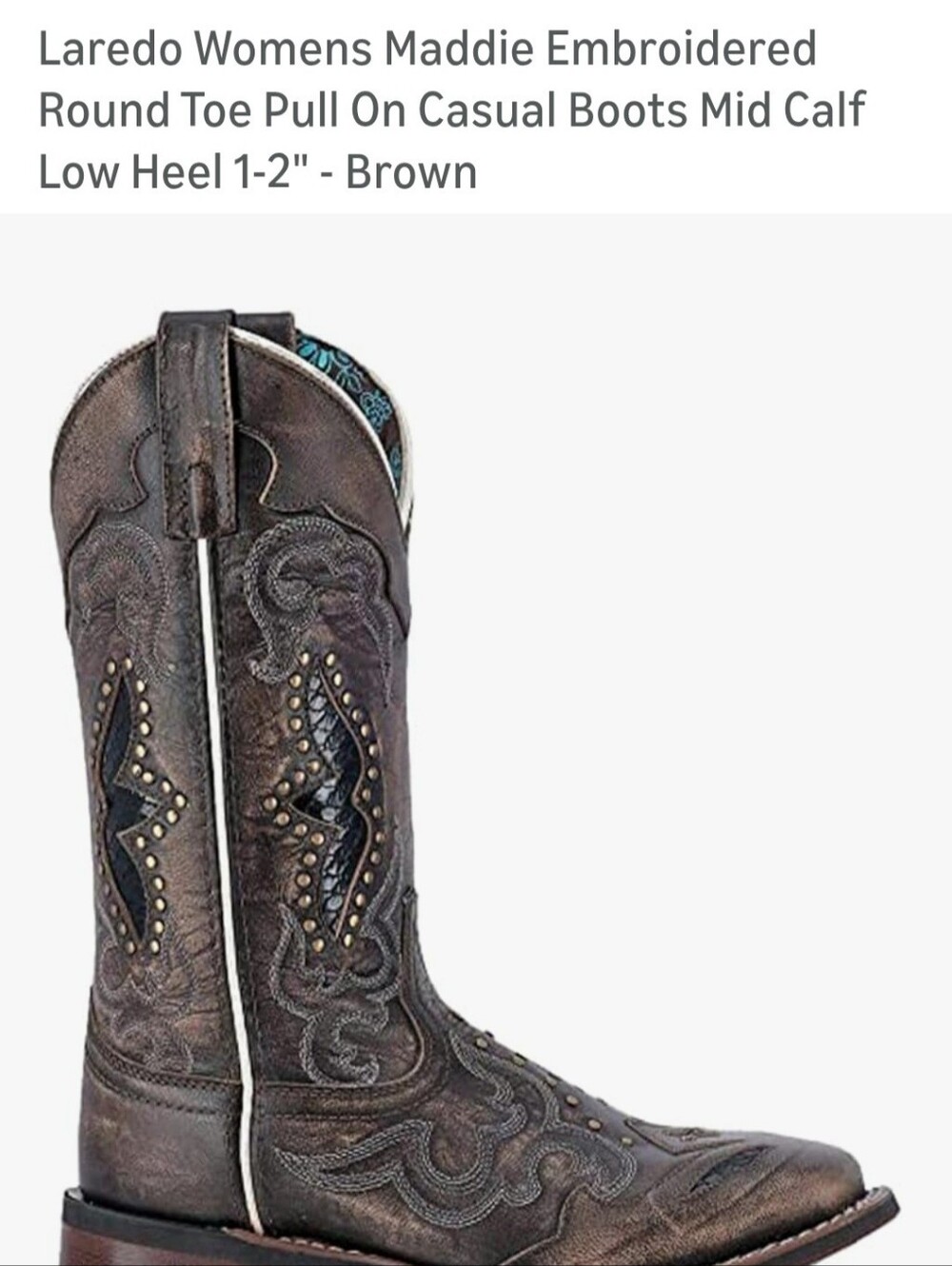Laredo Womens - Size 8 - Maddie Brown Embroidered Round Toe Mid-Calf Boots